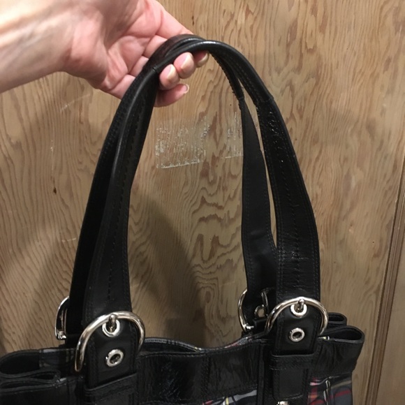 COACH π Poppy Glam Glitter Tartan Plaid Hobo Tote - Picture 10 of 13